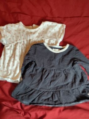 Duo-Burberry Navy Long Sleeve Peplum Top with Cream Floral Tee Set